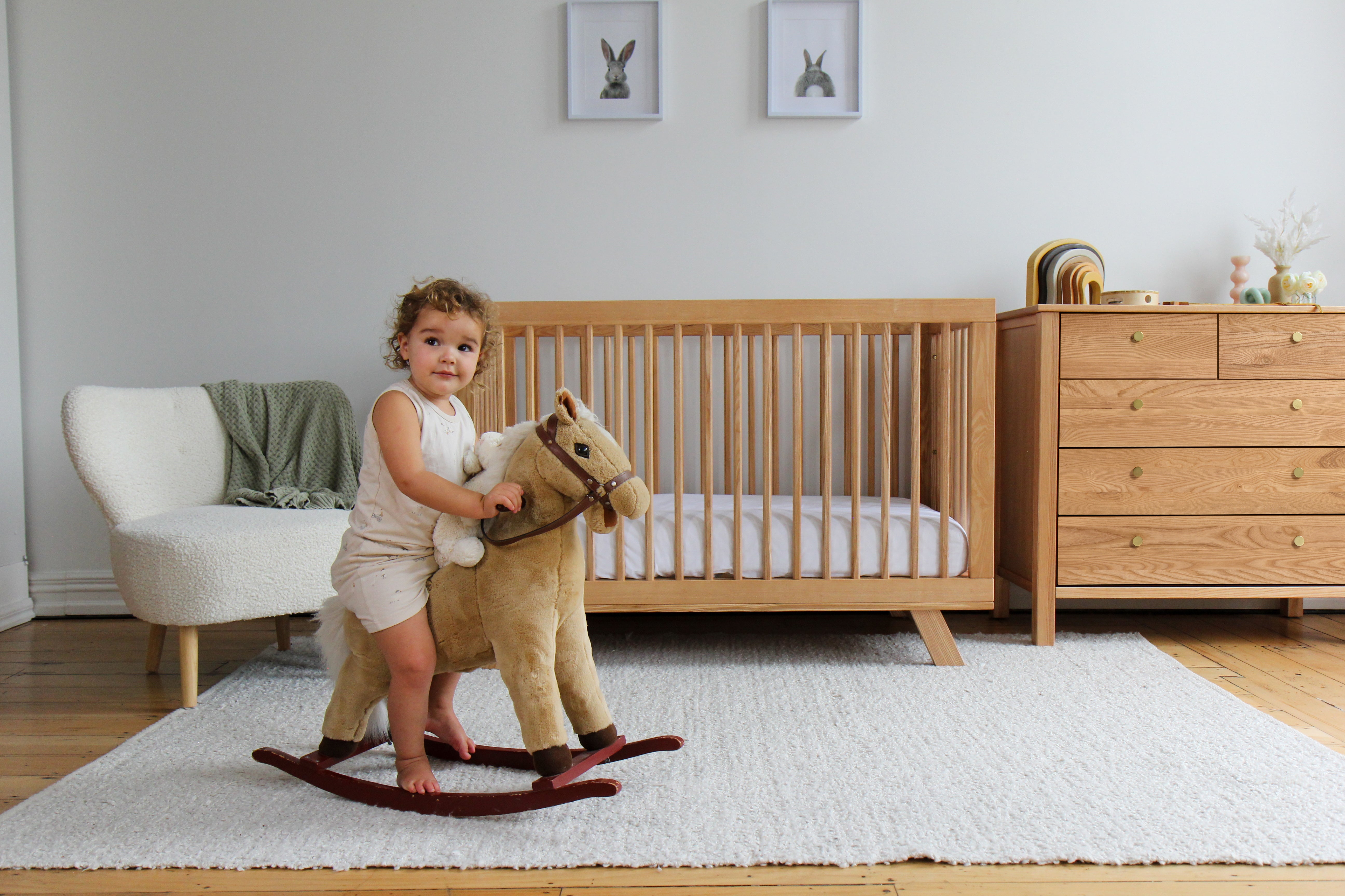 Cariboo solid wood baby cot in modern Australian nursery