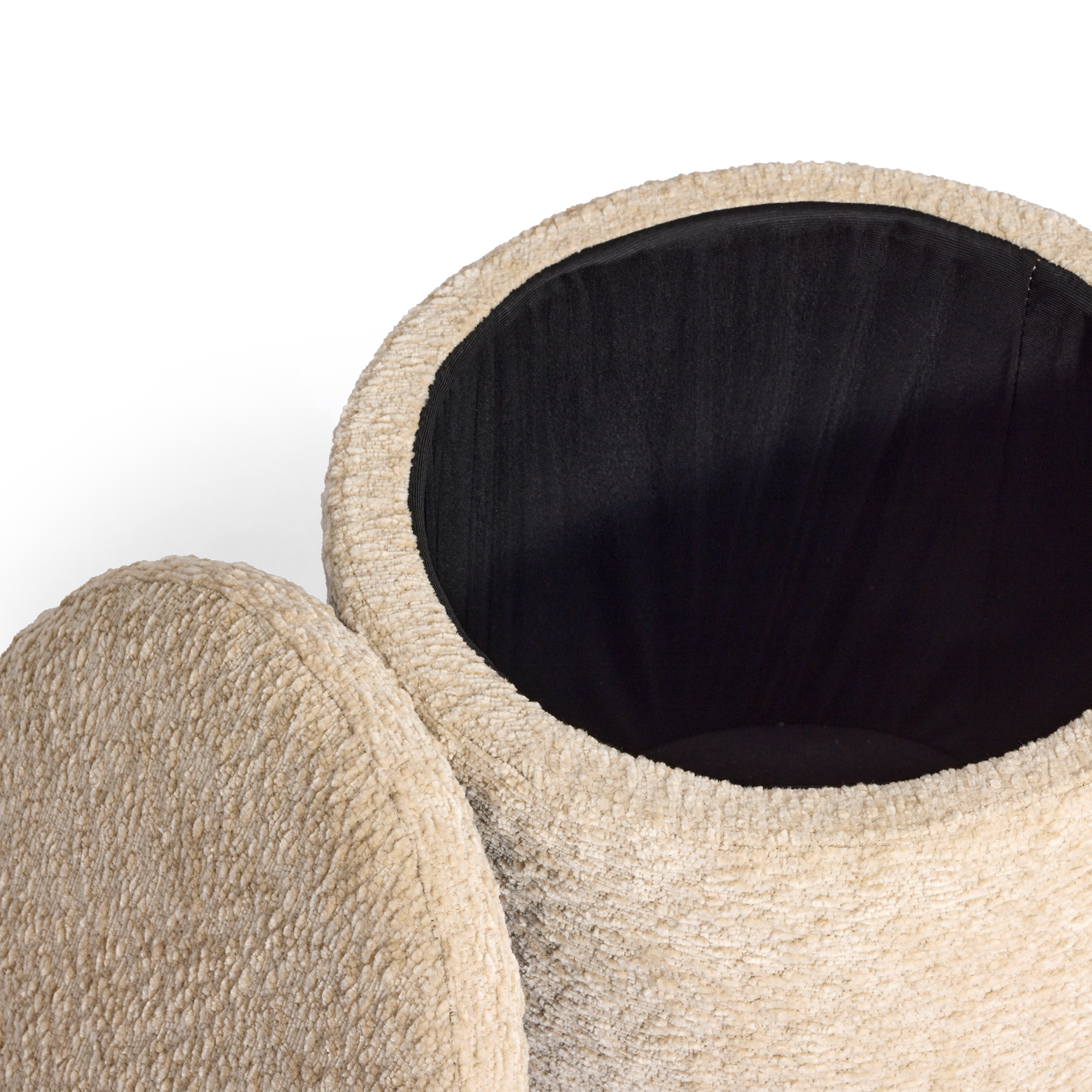 Closed-in of Mylo Ottoman on a white background