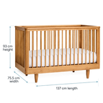 George Cot in Natural Oak with dimensions diagram: 93 cm height, 75.5 cm width, 137 cm length