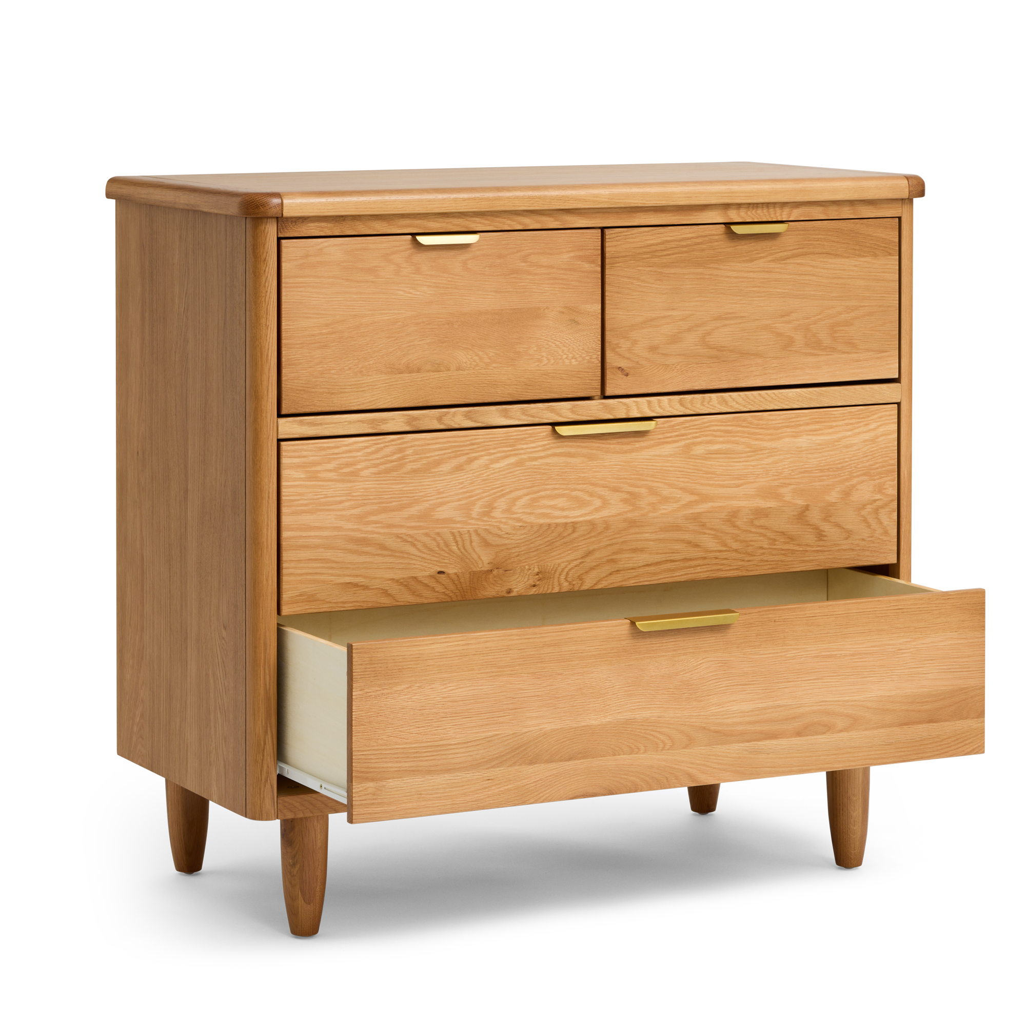 George dresser with one drawer open on a white background